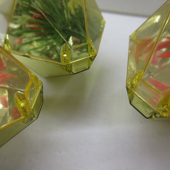 3 Jewel Brite Diorama Reflector Hexagon Gem Christmas Ornaments Poinsettia Holly - Picture 12 of 15
